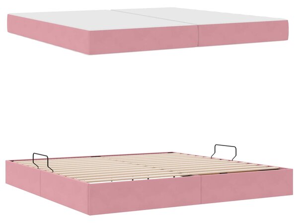 Postel s úložným prostorem a matrací Růžová 200 x 200 cm samet 3399747