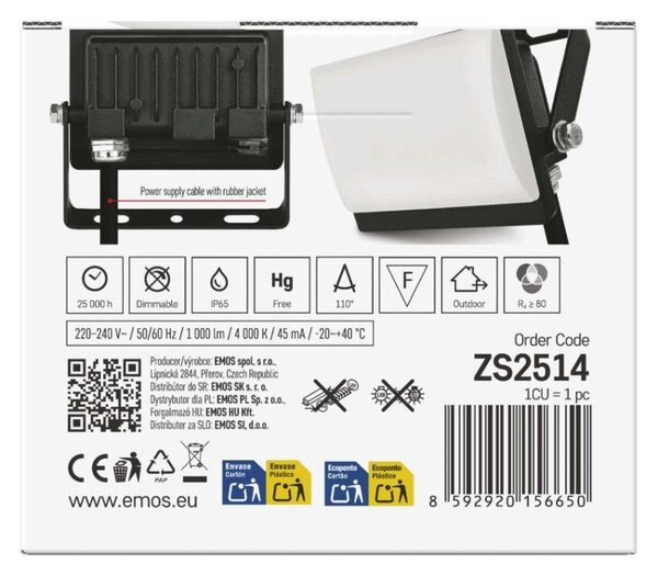 EMOS Lighting LED reflektor TAMBO EVO, 10 W, 1000 lm, IP65, černý