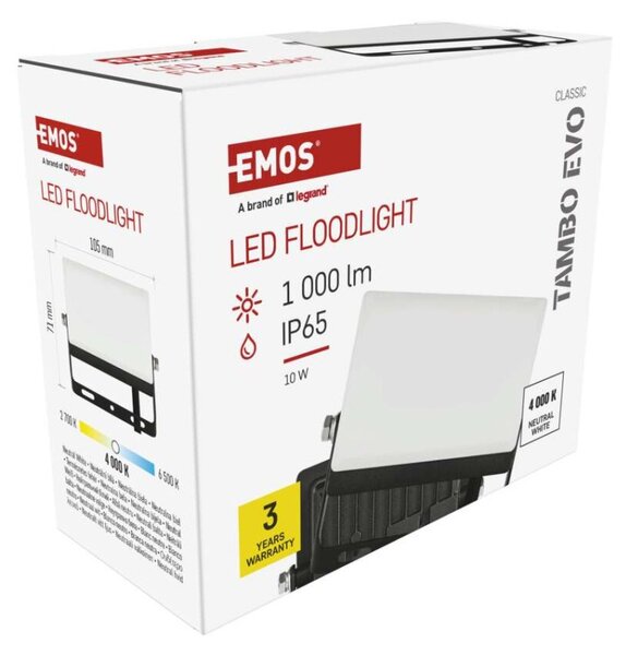 EMOS Lighting LED reflektor TAMBO EVO, 10 W, 1000 lm, IP65, černý