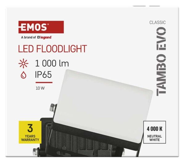 EMOS Lighting LED reflektor TAMBO EVO, 10 W, 1000 lm, IP65, černý