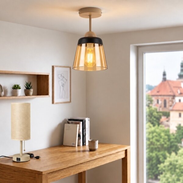 BRILAGI-LED Přisazený lustr R GLASS 1xE27/60W/230V pr. 15,5cm béžová/kouř béžová