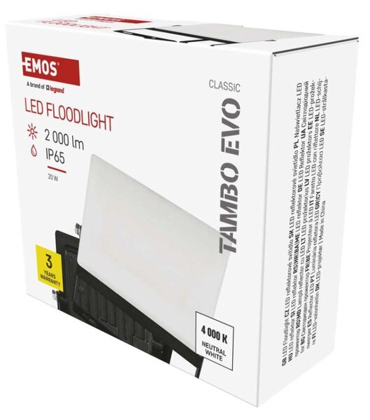 EMOS Lighting LED reflektor TAMBO EVO, 20 W, 2000 lm, IP65, černý