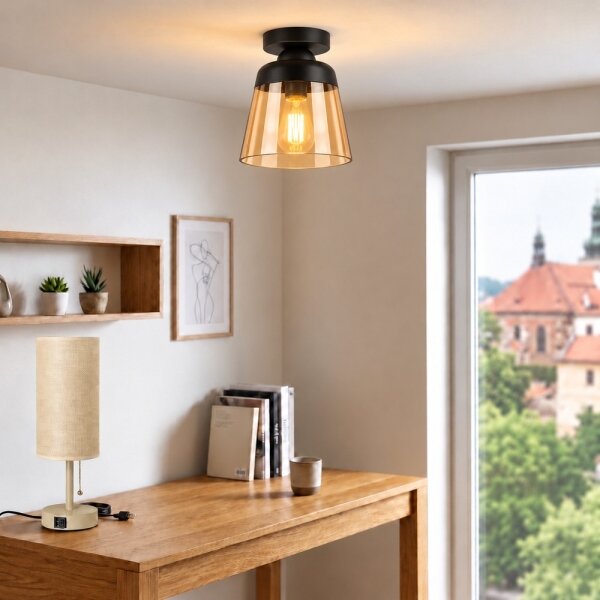 BRILAGI-LED Stropní svítidlo R GLASS 1xE27/60W/230V pr. 15,5cm černá/kouř béžová
