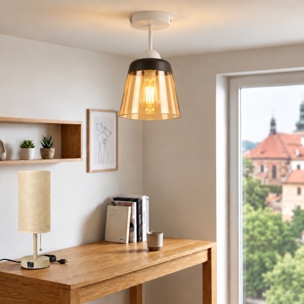 BRILAGI-LED Přisazený lustr R GLASS 1xE27/60W/230V pr. 15,5cm bílá/kouř béžová