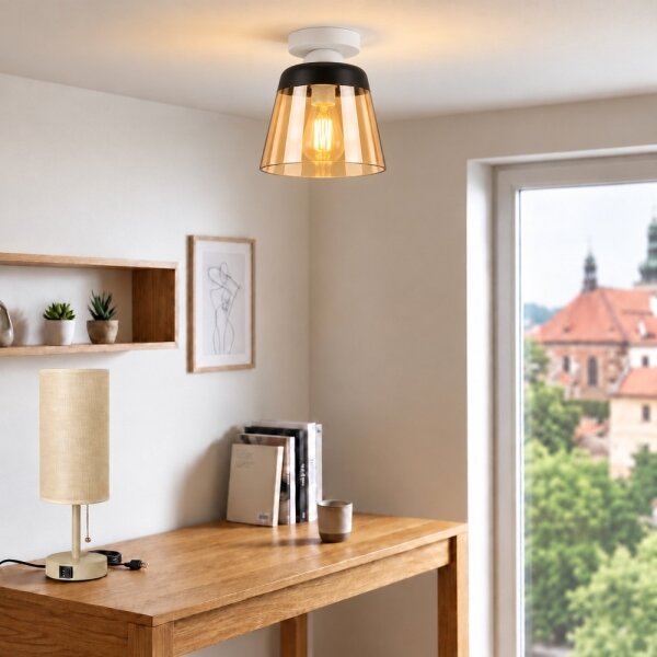 BRILAGI-LED Stropní svítidlo R GLASS 1xE27/60W/230V pr. 15,5cm bílá/kouř béžová