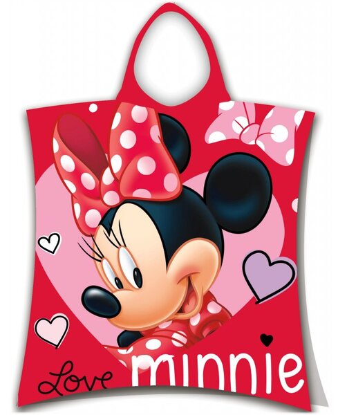 Dětské / dívčí plážové pončo - osuška s kapucí Minnie Mouse - Disney - motiv Love Minnie - 100% bavlna - 50 x 115 cm