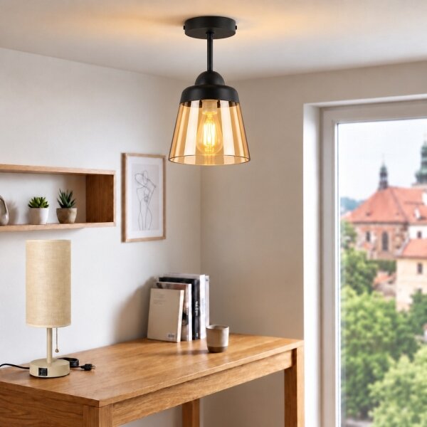 BRILAGI-LED Přisazený lustr R GLASS 1xE27/60W/230V pr. 15,5cm černá/kouř béžová