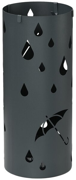 HOMCOM Stojan na deštníky s 4 háčky a odnímatelnou miskou na vodu, Ocelový Ø17 x 41 cm, Tmavě šedý | Aosom