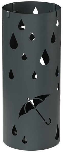 HOMCOM Stojan na deštníky s 4 háčky a odnímatelnou miskou na vodu, Ocelový Ø17 x 41 cm, Tmavě šedý | Aosom
