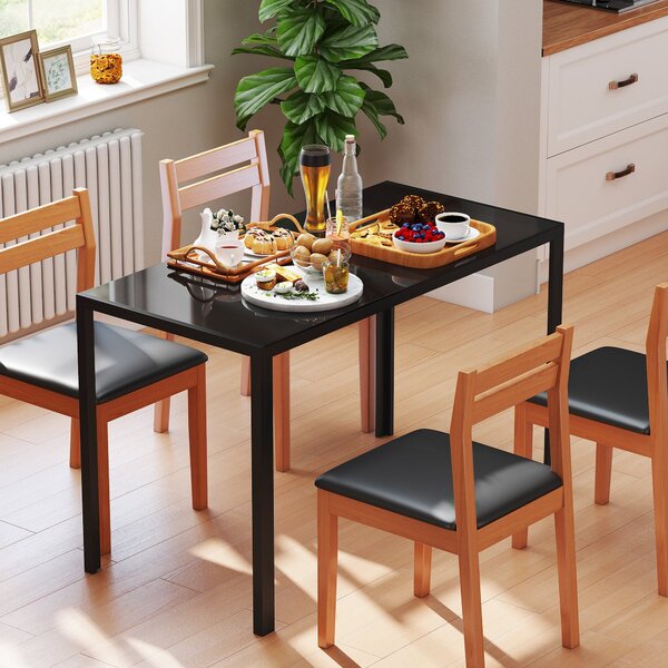 HOMCOM Stůl do jídelny pro 4 osoby, kuchyňský stůl s tvrzeným sklem, černý, 120 x 60 x 75 cm | Aosom