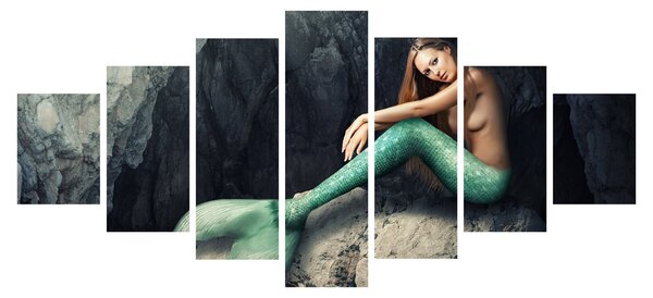 Obraz - Mořská panna na skále (210x100 cm)