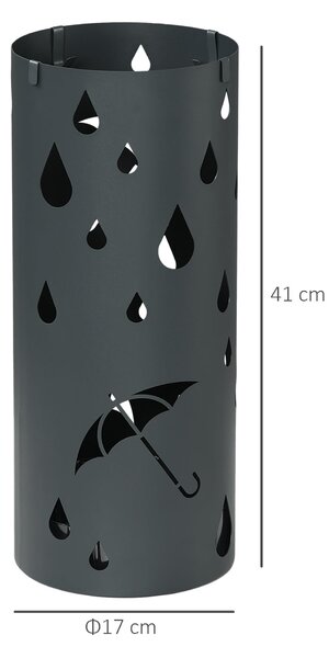 HOMCOM Stojan na deštníky s 4 háčky a odnímatelnou miskou na vodu, Ocelový Ø17 x 41 cm, Tmavě šedý | Aosom