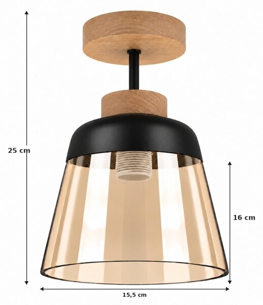 BRILAGI-LED Přisazený lustr R GLASS 1xE27/60W/230V pr. 15,5cm dub/kouřová béžová