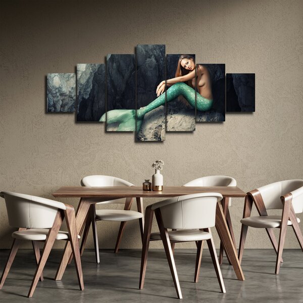 Obraz - Mořská panna na skále (210x100 cm)