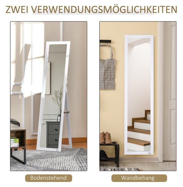 HOMCOM Zrcadlo v plné délce, 154 x 37 cm se stojanem, Podlahové zrcadlo do obývacího pokoje a ložnice, Bílé | Aosom