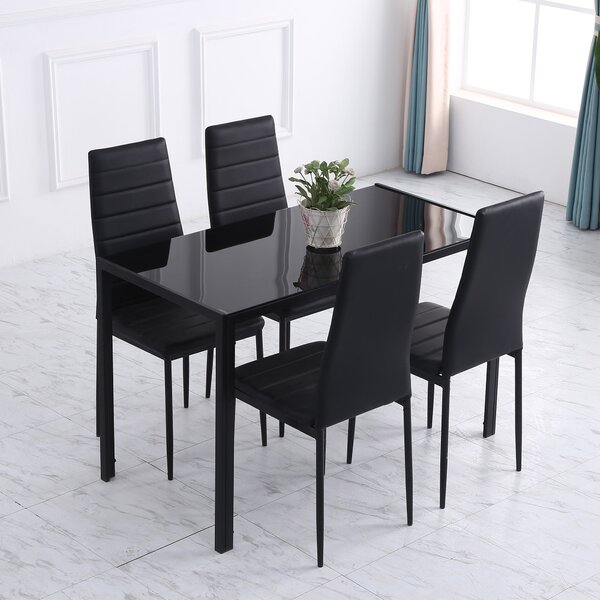 HOMCOM Stůl do jídelny pro 4 osoby, kuchyňský stůl s tvrzeným sklem, černý, 120 x 60 x 75 cm | Aosom