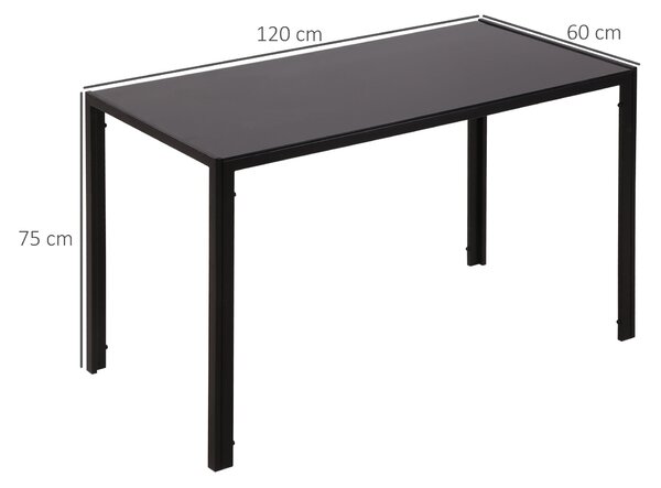HOMCOM Stůl do jídelny pro 4 osoby, kuchyňský stůl s tvrzeným sklem, černý, 120 x 60 x 75 cm | Aosom