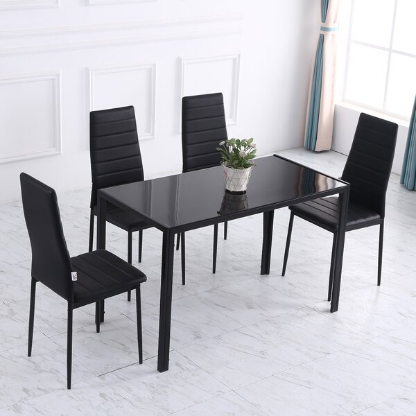 HOMCOM Stůl do jídelny pro 4 osoby, kuchyňský stůl s tvrzeným sklem, černý, 120 x 60 x 75 cm | Aosom