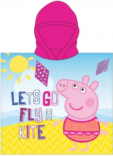 Dětské / dívčí pončo - osuška s kapucí Prasátko Peppa - motiv Let's Go Fly a Kite - 55 x 115 cm