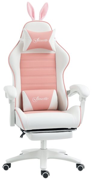 Ergonomická herní židle Vinsetto s bederní podporou, podnožkou a ušima králíčka, polštářkem na hlavu, kancelářská židle s nastavitelnou opěrkou zad Rů