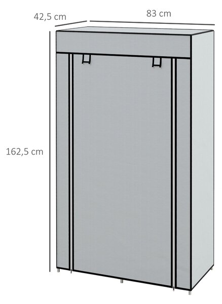 HOMCOM Plátěná skříň s 5 odděleními, závěsná tyč, skládací skříň na šaty pro ložnici, šatnu, 150 x 45 x 175 cm, Světle šedá | Aosom