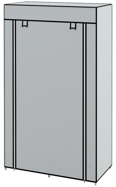 HOMCOM Plátěná skříň s 5 odděleními, závěsná tyč, skládací skříň na šaty pro ložnici, šatnu, 150 x 45 x 175 cm, Světle šedá | Aosom