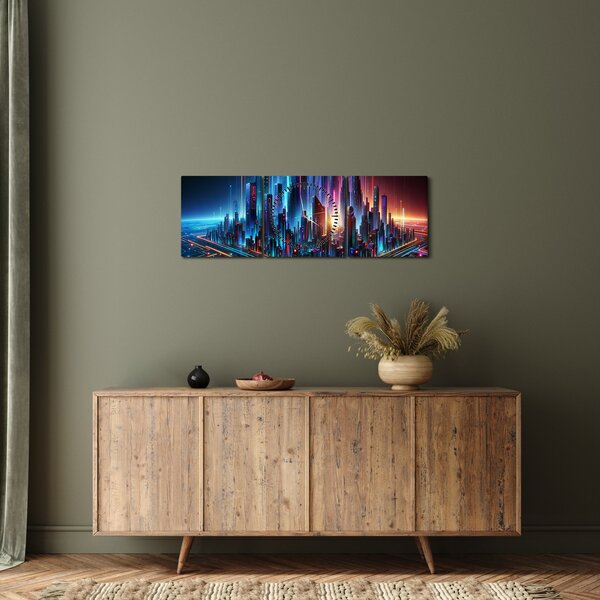 Obraz - Město budoucnosti (s hodinami) (90x30 cm)