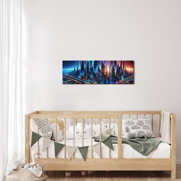 Obraz - Město budoucnosti (s hodinami) (90x30 cm)