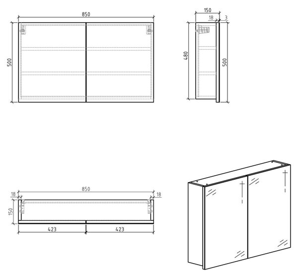 Zrcadlová skříňka bez osvětlení Brida 85 cm bílá