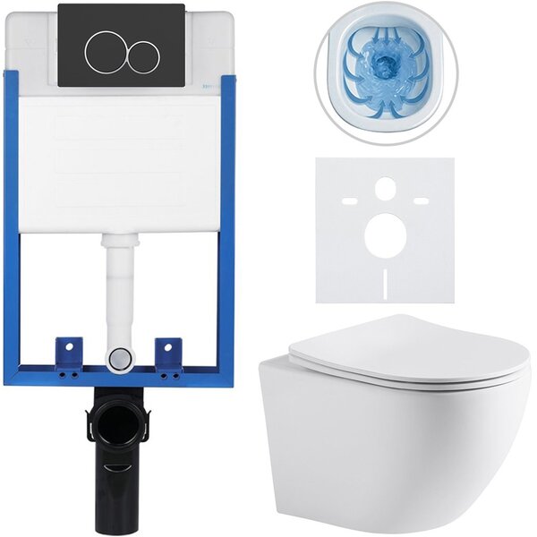 Kompletní podomítkový WC set Lite/Cesso - bílá matná - WC tlačítko Duo, černá matná - k zazdění - 49x36 cm - 8050BD84216