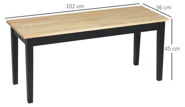 HOMCOM Dvousedací Dřevěná Lavice, Kuchyňská Lavice do Obývacího Pokoje, Vstupní Prostor, Nosnost až 220 kg, Borovicové Dřevo, Přírodní+Černá, 102 x 36