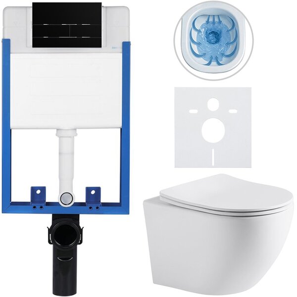 Kompletní podomítkový WC set Lite/Cesso - bílá matná - WC tlačítko Line, černá matná - k zazdění - 49x36 cm - 8050BD84248