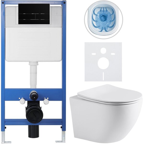 Kompletní podomítkový WC set Lite/Cesso - bílá matná - WC tlačítko Line, černá matná - předstěnová instalace - 49x36 cm - 8050BD84249