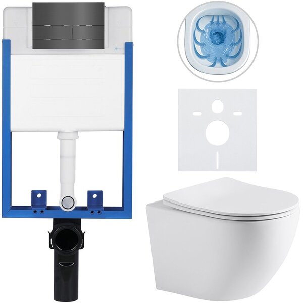 Kompletní podomítkový WC set Lite/Cesso - bílá matná - WC tlačítko Line, tmavě šedá - k zazdění - 49x36 cm