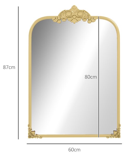HOMCOM Zrcadlo na zeď 60 x 87 cm se zlaceným kovovým rámem – Dekorativní závěsné zrcadlo do koupelny, ložnice a obývacího pokoje | Aosom