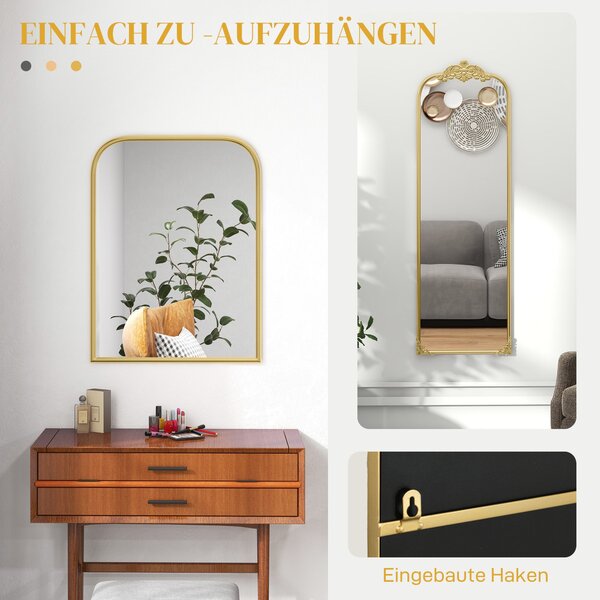HOMCOM Zrcadlo na zeď 60 x 87 cm se zlaceným kovovým rámem – Dekorativní závěsné zrcadlo do koupelny, ložnice a obývacího pokoje | Aosom