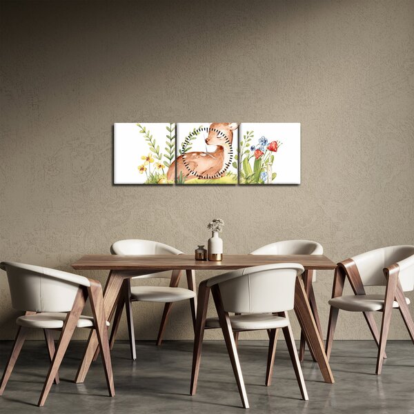 Obraz - Malý srneček (s hodinami) (90x30 cm)