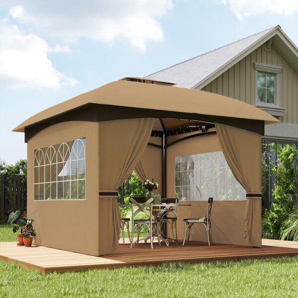 Zahradní altán Outsunny, cca 3,4x3,4m, voděodolný s 4 bočními panely, dvojitou střechou, párty stan s UV ochranou, zahradní přístřešek s pozinkovaným