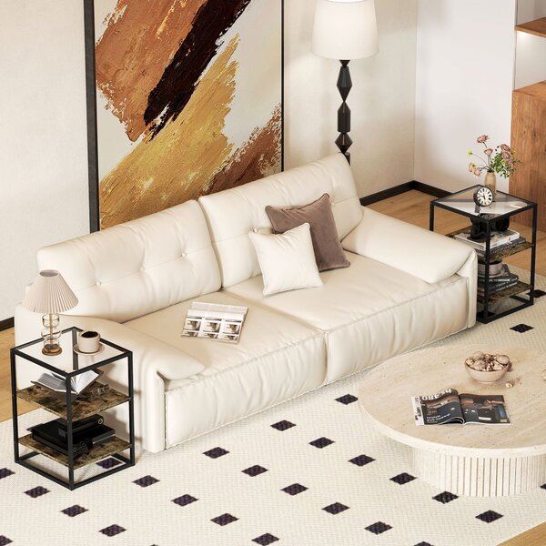 HOMCOM Sada 2 KRemoving Mu a Skleněný Stolek, 3 Úrovně, Stůl do Obývacího Pokoje s Metalovými Nohami, 37 x 40 x 55,5 cm, Rustikální Hnědá | Aosom
