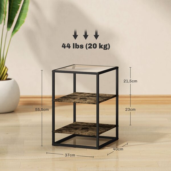HOMCOM Sada 2 KRemoving Mu a Skleněný Stolek, 3 Úrovně, Stůl do Obývacího Pokoje s Metalovými Nohami, 37 x 40 x 55,5 cm, Rustikální Hnědá | Aosom