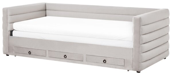 Denní postel s úložným prostorem Umělý samet MEUDON 90 x 200 cm Šedá