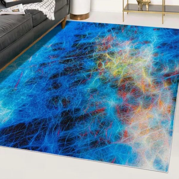 Makro Abra Kusový koberec pratelný TOSCANA 36520 Abstraktní Moderní pogumovaný modrý Rozměr: 80x150 cm