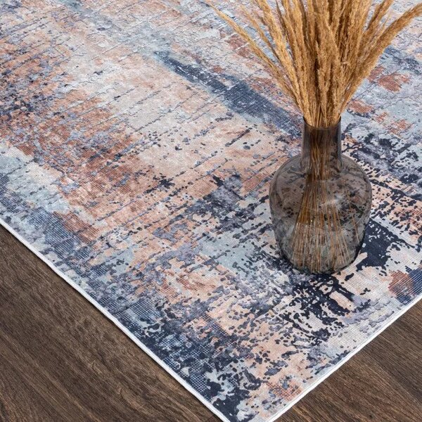 Makro Abra Kusový koberec pratelný TOSCANA 97170 Abstraktní pogumovaný modrý krémový růžový Rozměr: 80x150 cm