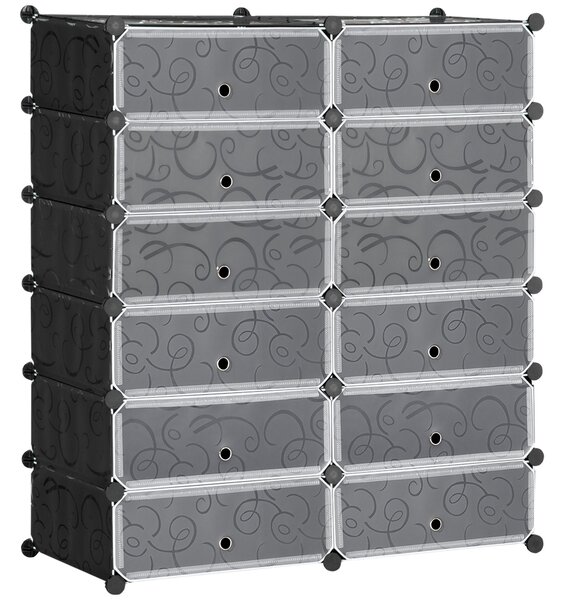 HOMCOM Skříň na Boty s 12 Přihrádkami, Modulární Stojan pro 12 Párů Bot, DIY Úložný Systém do Předsíně, Černá, 49 x 37 x 108 cm | Aosom