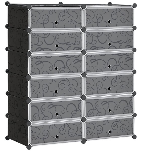 HOMCOM Skříň na Boty s 12 Přihrádkami, Modulární Stojan pro 12 Párů Bot, DIY Úložný Systém do Předsíně, Černá, 49 x 37 x 108 cm | Aosom