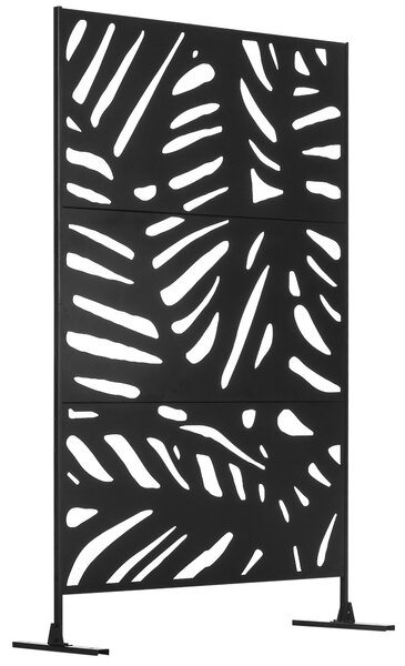 Zahradní závěs Outsunny 122 x 198 cm - balkonový závěs se stojanem, příčka, rozdělovací panel s listovým vzorem pro terasu, zahradu, ocel, černý | Aos