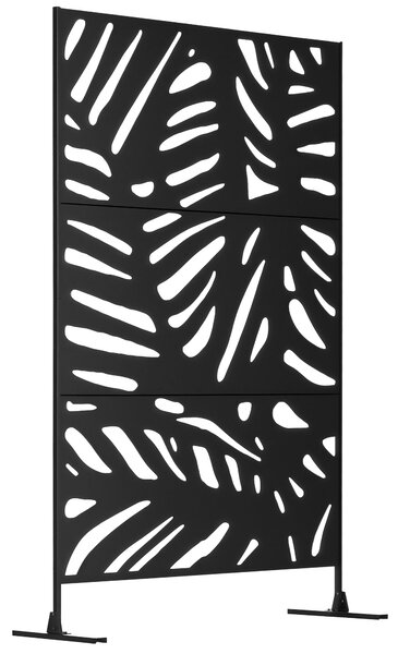 Zahradní závěs Outsunny 122 x 198 cm - balkonový závěs se stojanem, příčka, rozdělovací panel s listovým vzorem pro terasu, zahradu, ocel, černý | Aos