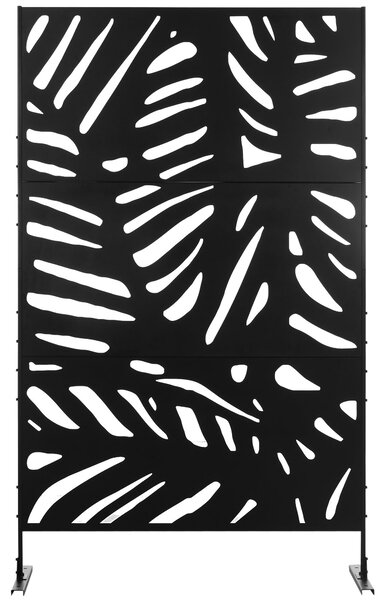 Zahradní závěs Outsunny 122 x 198 cm - balkonový závěs se stojanem, příčka, rozdělovací panel s listovým vzorem pro terasu, zahradu, ocel, černý | Aos