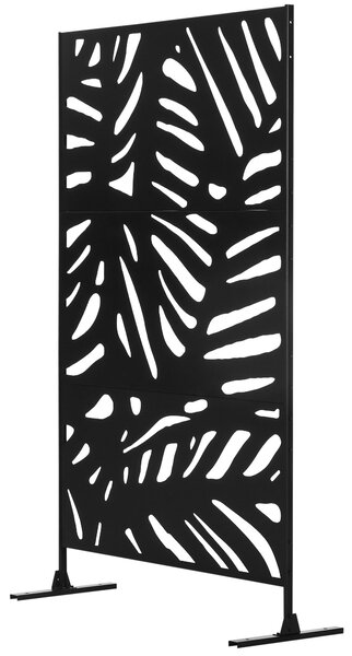 Zahradní závěs Outsunny 122 x 198 cm - balkonový závěs se stojanem, příčka, rozdělovací panel s listovým vzorem pro terasu, zahradu, ocel, černý | Aos