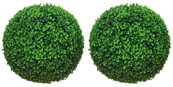 HOMCOM 2-Pack Velká Umělá Kulička z Bukového Dřeva Ø40 cm, UV-Odolná Umělá Rostlina v Květináči, Plastové Umělé Rostliny, Realistická Dekorace pro Obý